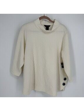 Ali Miles sweater PXL ivory textured  artsy art to wear career business workwear